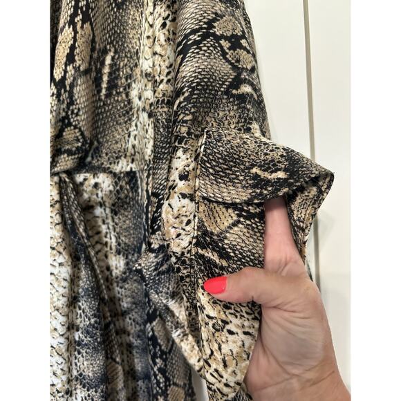 NWT Storia Size Small Snakeskin Dress Mini 3/4 Sleeve Ruched At Waist Party Boho - Picture 5 of 14